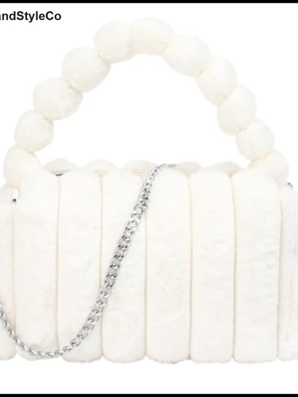 Faux Fur Barrel Satchel Drawstring Purse with Chain Strap